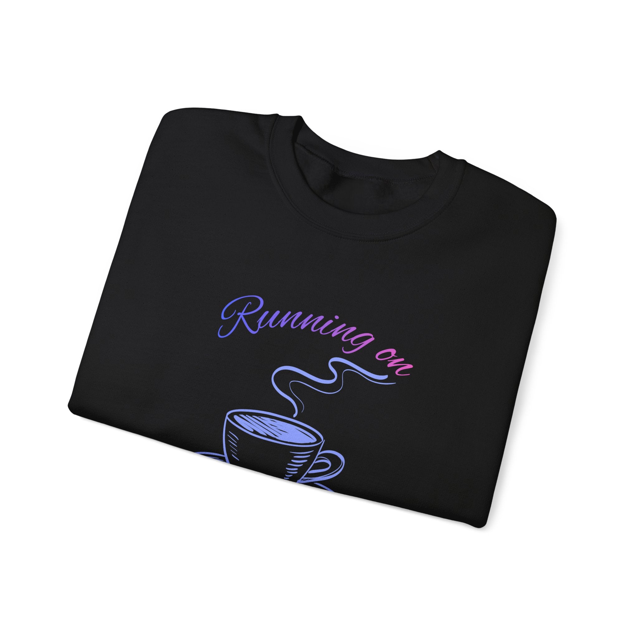 Crewneck Sweatshirt — "Running on Coffee" Pastel Coffee Cup Design