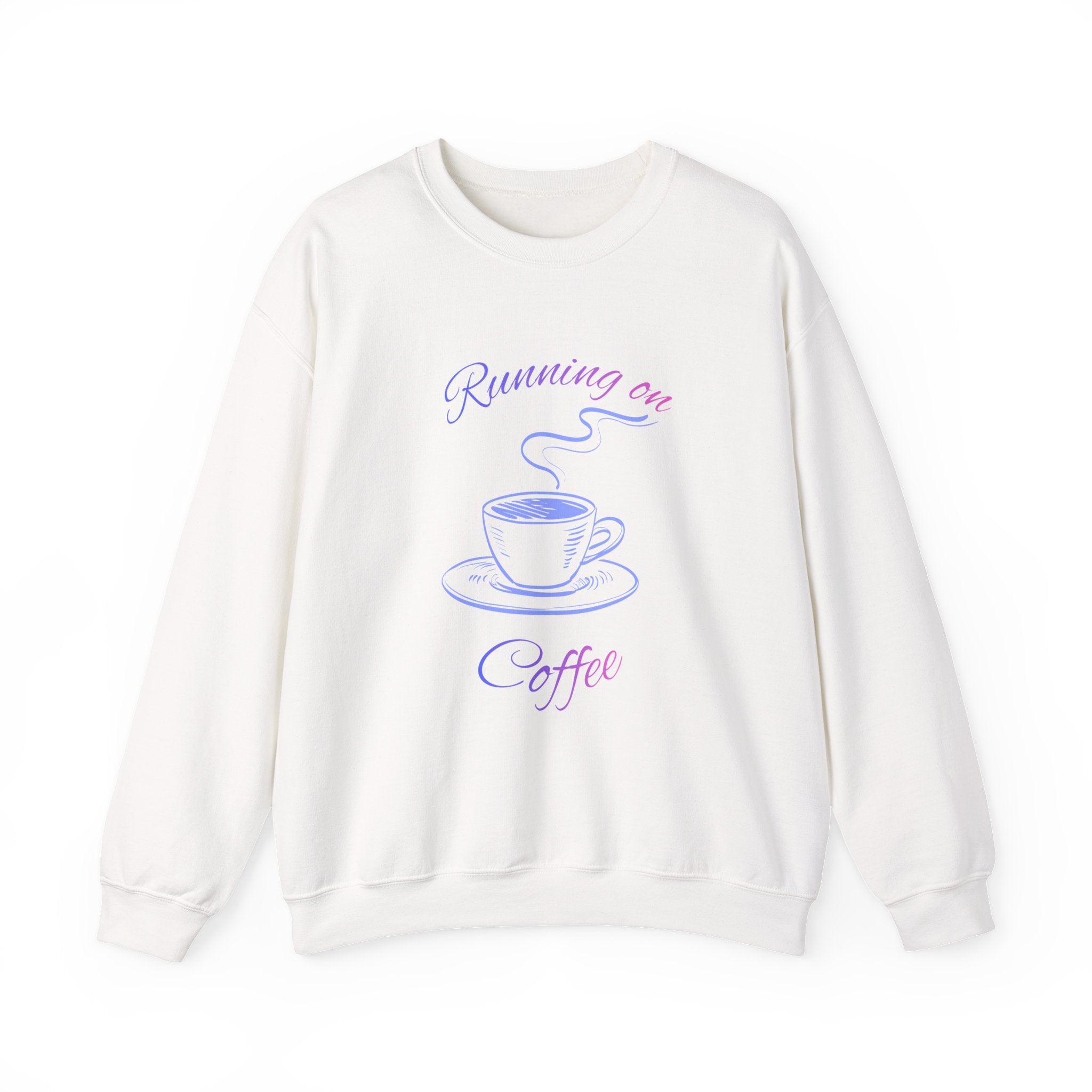 Crewneck Sweatshirt — "Running on Coffee" Pastel Coffee Cup Design